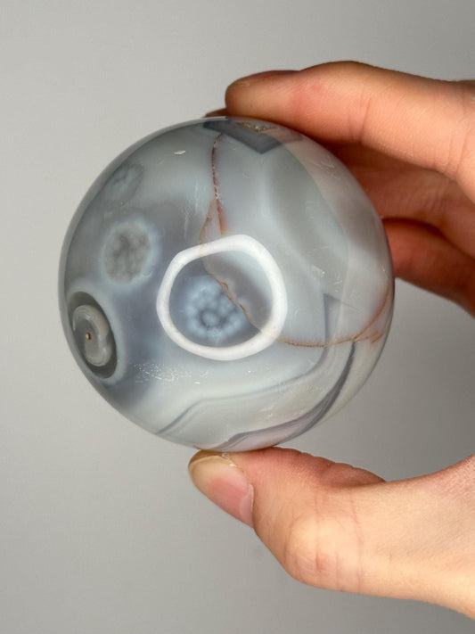 Orca Agate Sphere | Natural Banded Agate Crystal Ball | Polished Mineral Specimen for Collectors Display Decor Accent