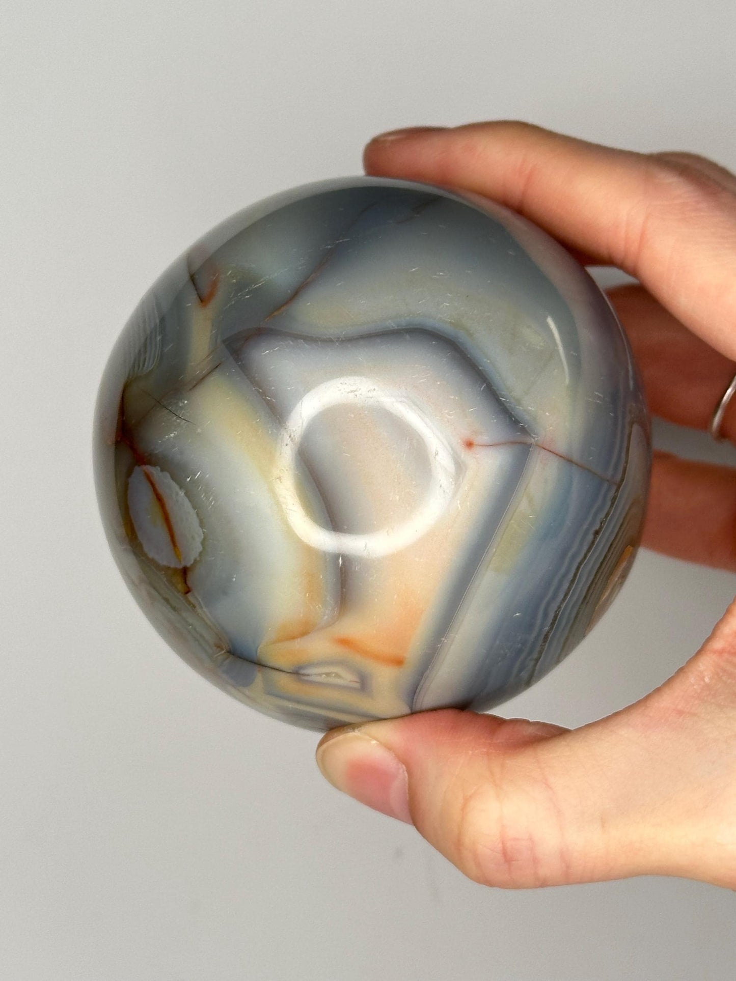 Orca Agate Sphere | Natural Banded Agate Crystal Ball | Polished Mineral Specimen for Collectors Display Decor Accent