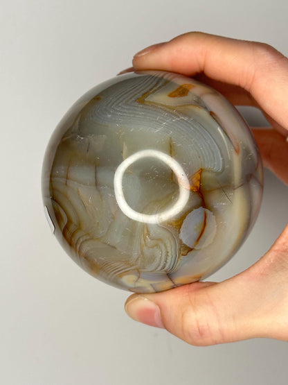 Orca Agate Sphere | Natural Banded Agate Crystal Ball | Polished Mineral Specimen for Collectors Display Decor Accent
