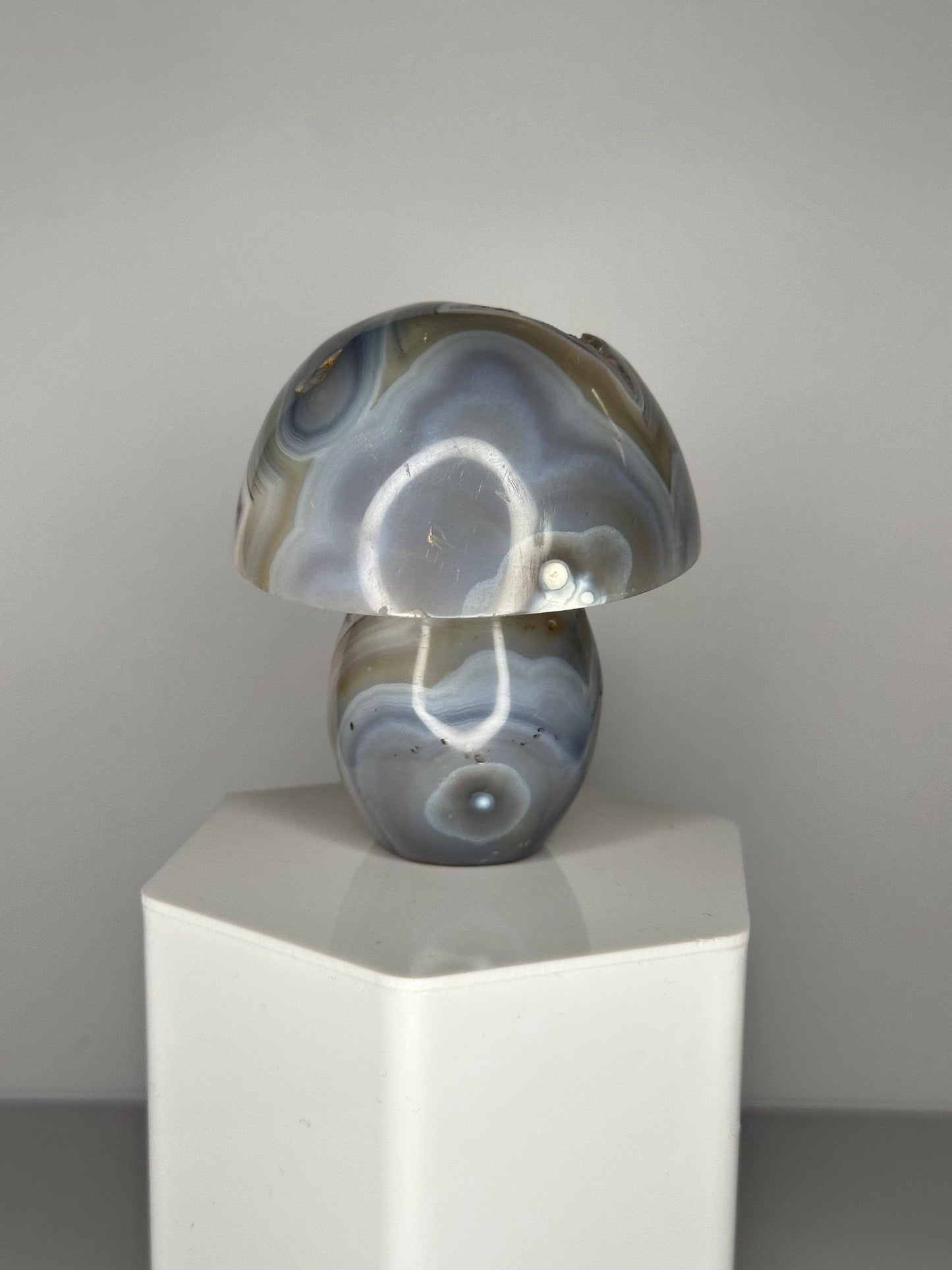 Orca Banded Agate Mushroom | Natural Banded Agate Crystal Carving | Polished Mineral Specimen for Collectors Display Decor Accent