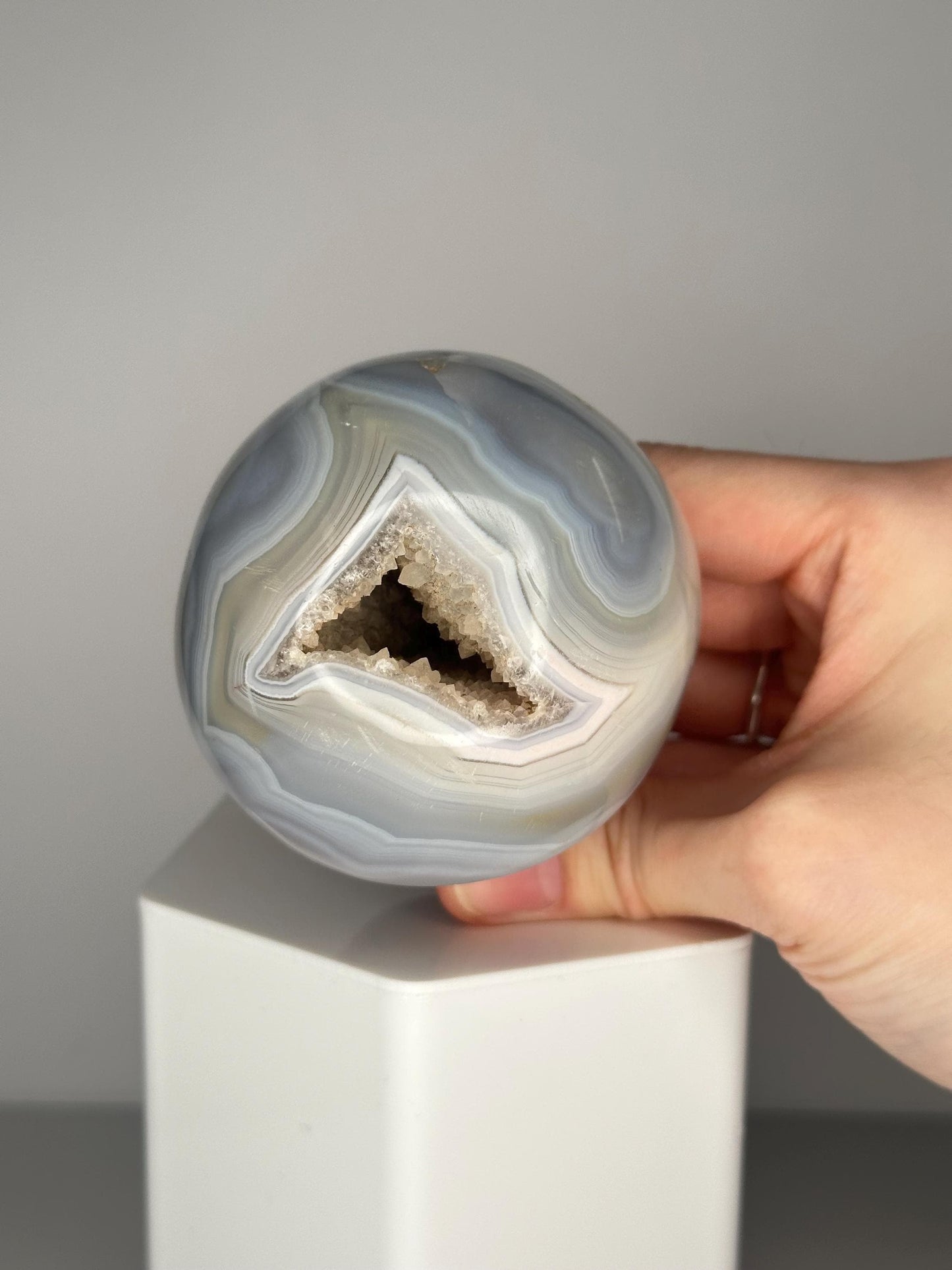 Orca Banded Agate Mushroom | Natural Banded Agate Crystal Carving | Polished Mineral Specimen for Collectors Display Decor Accent