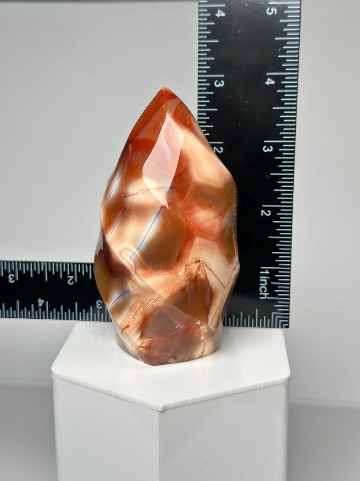 Carnelian Orca Agate Flame | Natural Orange Banded Agate Crystal Flame Carving | Polished Mineral Specimen for Collectors Display Decor