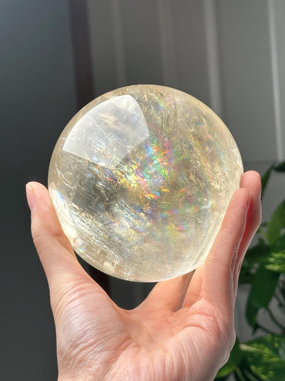 Optical Calcite Sphere | Natural Clear Calcite Crystal Ball | Iceland Spar Mineral Orb Specimen for Collectors Display Decor Accent