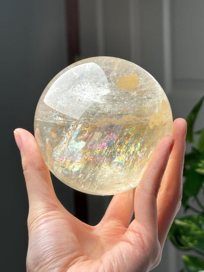 Optical Calcite Sphere | Natural Clear Calcite Crystal Ball | Iceland Spar Mineral Orb Specimen for Collectors Display Decor Accent