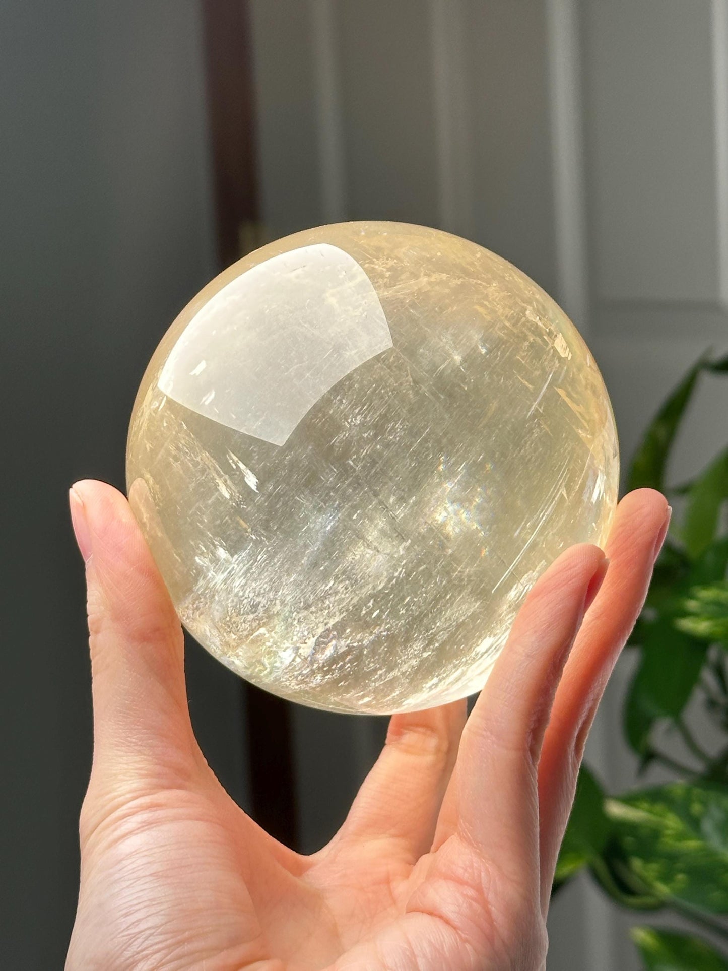 Optical Calcite Sphere | Natural Clear Calcite Crystal Ball | Iceland Spar Mineral Orb Specimen for Collectors Display Decor Accent