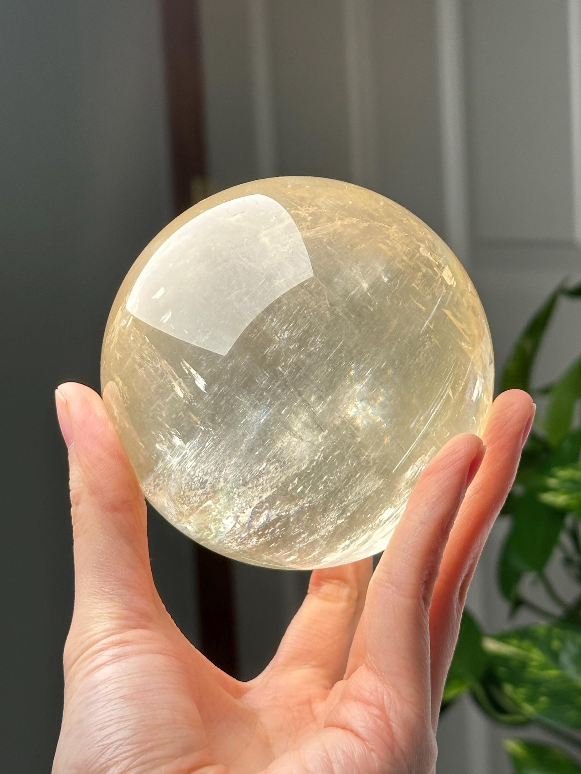 Optical Calcite Sphere | Natural Clear Calcite Crystal Ball | Iceland Spar Mineral Orb Specimen for Collectors Display Decor Accent