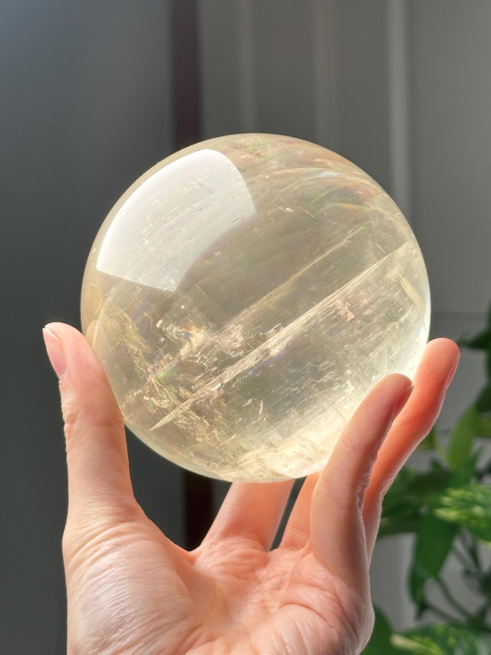 Optical Calcite Sphere | Natural Clear Calcite Crystal Ball | Iceland Spar Mineral Orb Specimen for Collectors Display Decor Accent