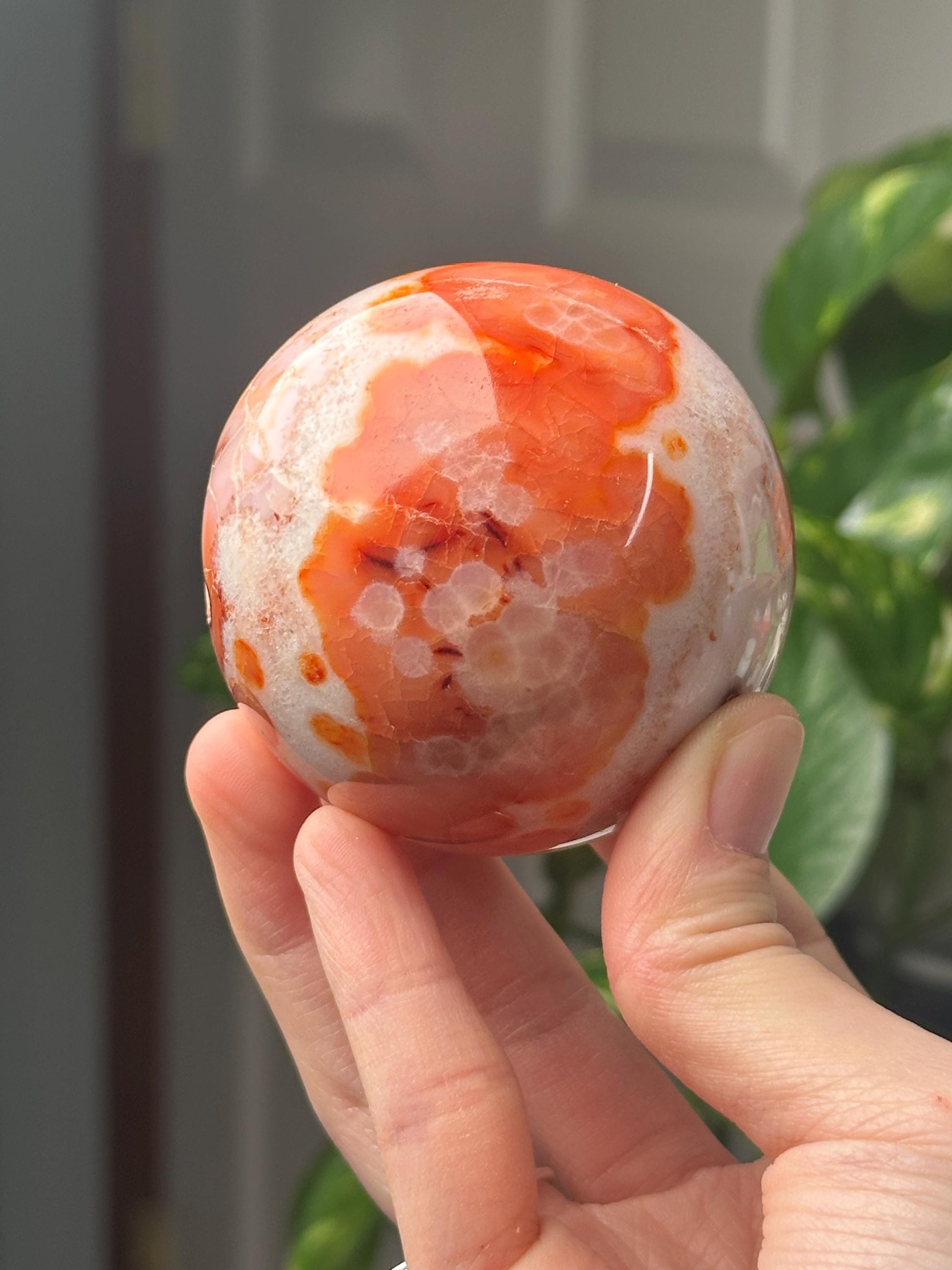 Carnelian Sphere | Crystal Ball for Motivation and Vitality | Orange Gemstone Orb | Root Chakra Healing Stone | Decorative Crystal Decor