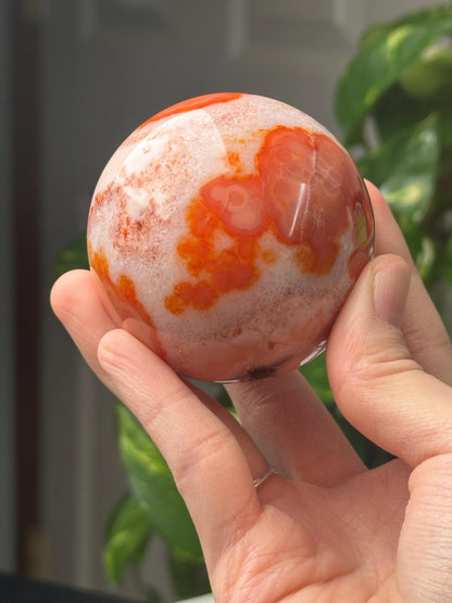 Carnelian Sphere | Crystal Ball for Motivation and Vitality | Orange Gemstone Orb | Root Chakra Healing Stone | Decorative Crystal Decor