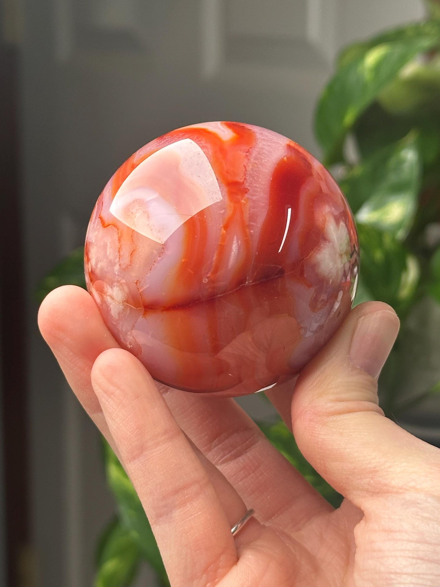 Carnelian Sphere | Crystal Ball for Motivation and Vitality | Orange Gemstone Orb | Root Chakra Healing Stone | Decorative Crystal Decor