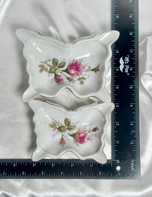 Porcelain Butterfly Dish Floral Pattern | Vintage Ceramic Trinket Tray jewelry Keys Crystals | Decorative Catchall Plate Home Decor Accent