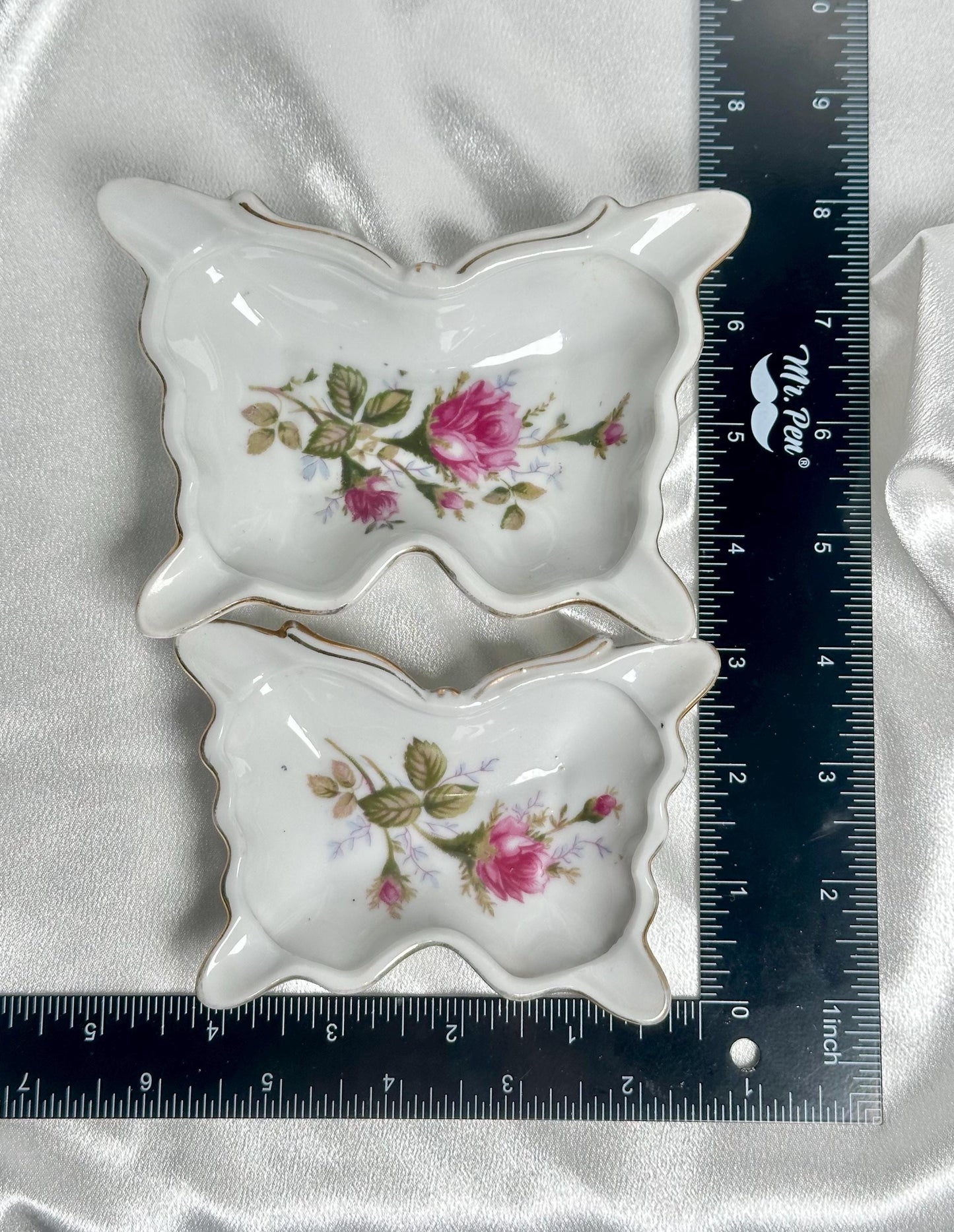 Porcelain Butterfly Dish Floral Pattern | Vintage Ceramic Trinket Tray jewelry Keys Crystals | Decorative Catchall Plate Home Decor Accent