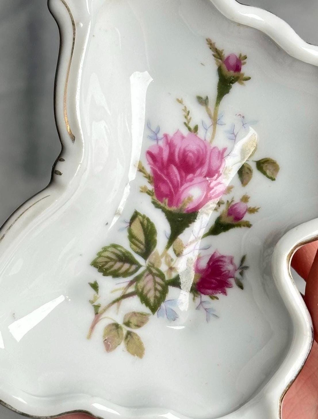 Porcelain Butterfly Dish Floral Pattern | Vintage Ceramic Trinket Tray jewelry Keys Crystals | Decorative Catchall Plate Home Decor Accent