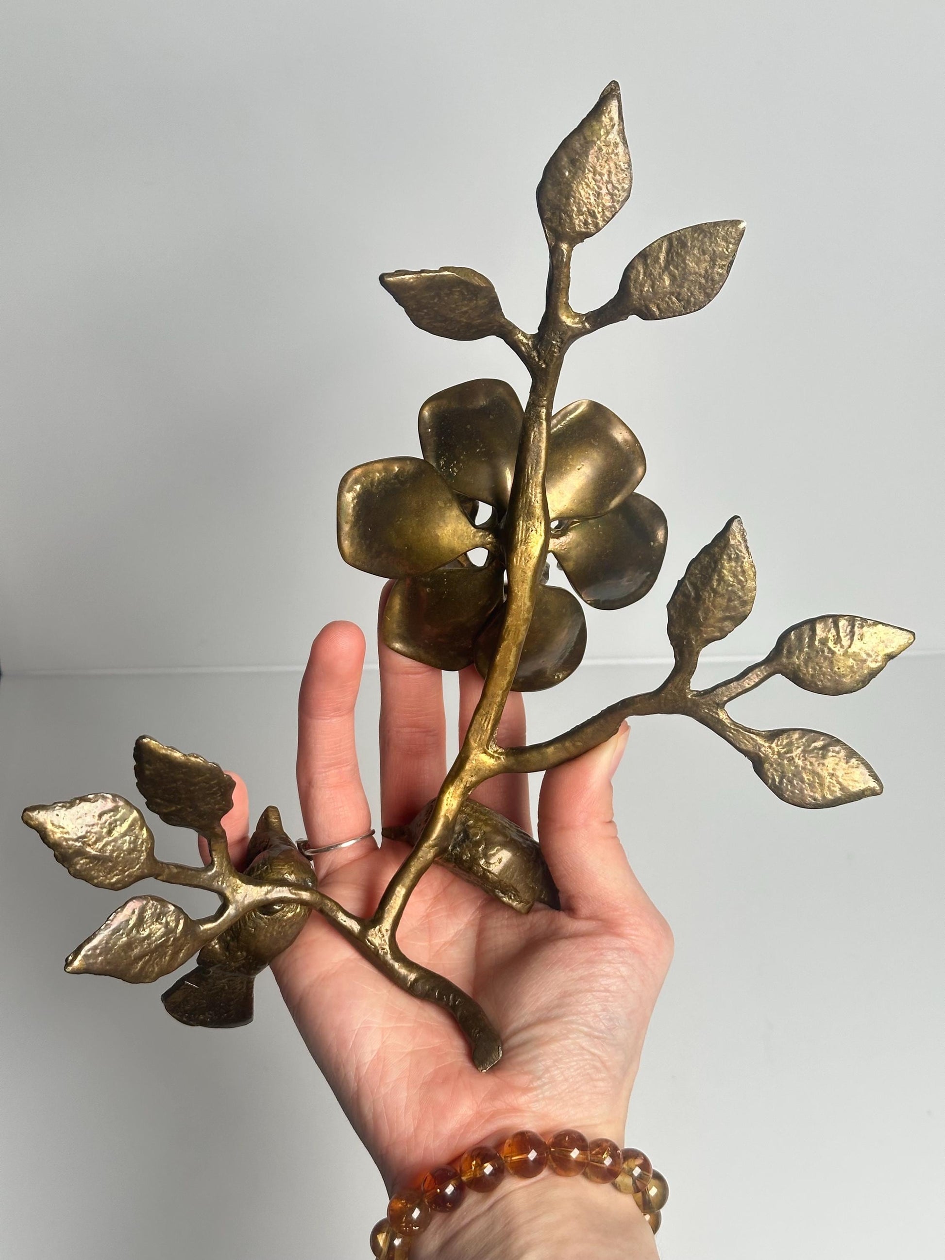 Brass Bird with Flowers Sphere Stand Candle Holder | Metal Crystal Ball Holder | Decorative Orb Display Base for Collectors Decor Accent