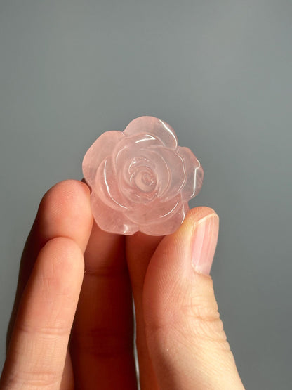 Mini Rose Quartz Rose Carving | Natural Pink Quartz Flower Sculpture | Polished Mineral Figurine for Collectors Display Decor Accent