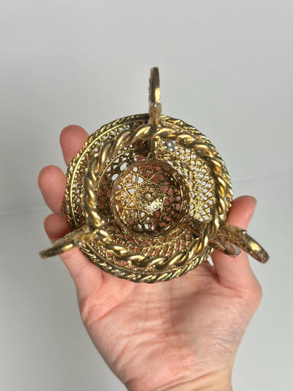 Ornate Brass Candle Holder Double Sphere Holder | Metal Crystal Ball Stand | Decorative Dual Orb Display Base Collectors Home Decor Accent