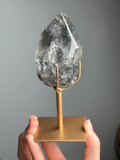 Blue Tara Indicolite Rutile in Quartz Freeform with Stand | Natural Blue Rutile Included Quartz Sculpture | Mineral Specimen Display