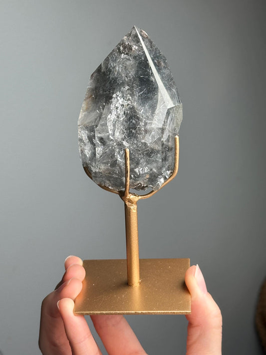 Blue Tara Indicolite Rutile in Quartz Freeform with Stand | Natural Blue Rutile Included Quartz Sculpture | Mineral Specimen Display