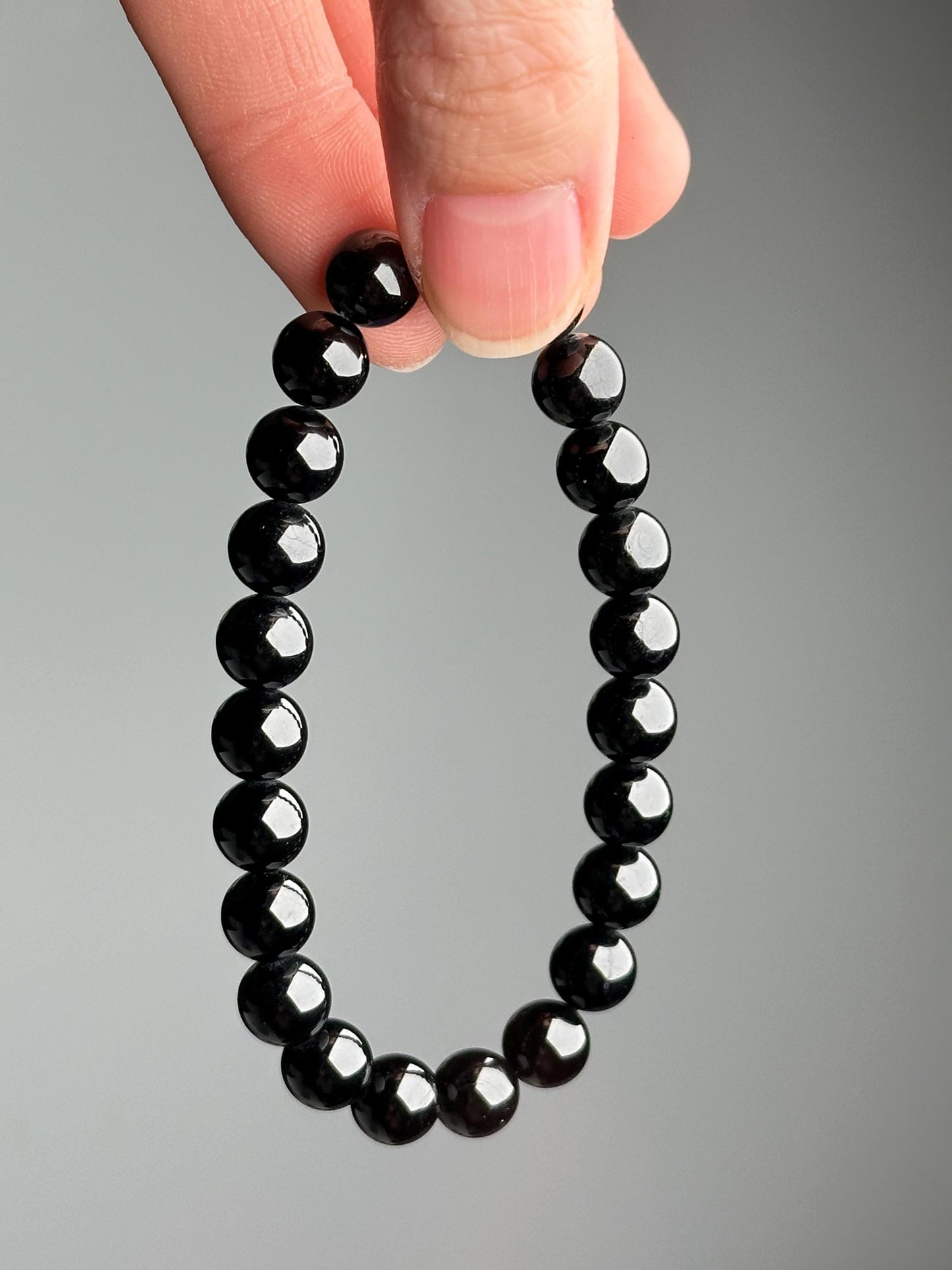 Black Tourmaline Bracelet | Natural Black Beaded Jewelry | Polished Gemstone Bracelet Collectors Fashion Wear Protective Gift Accent