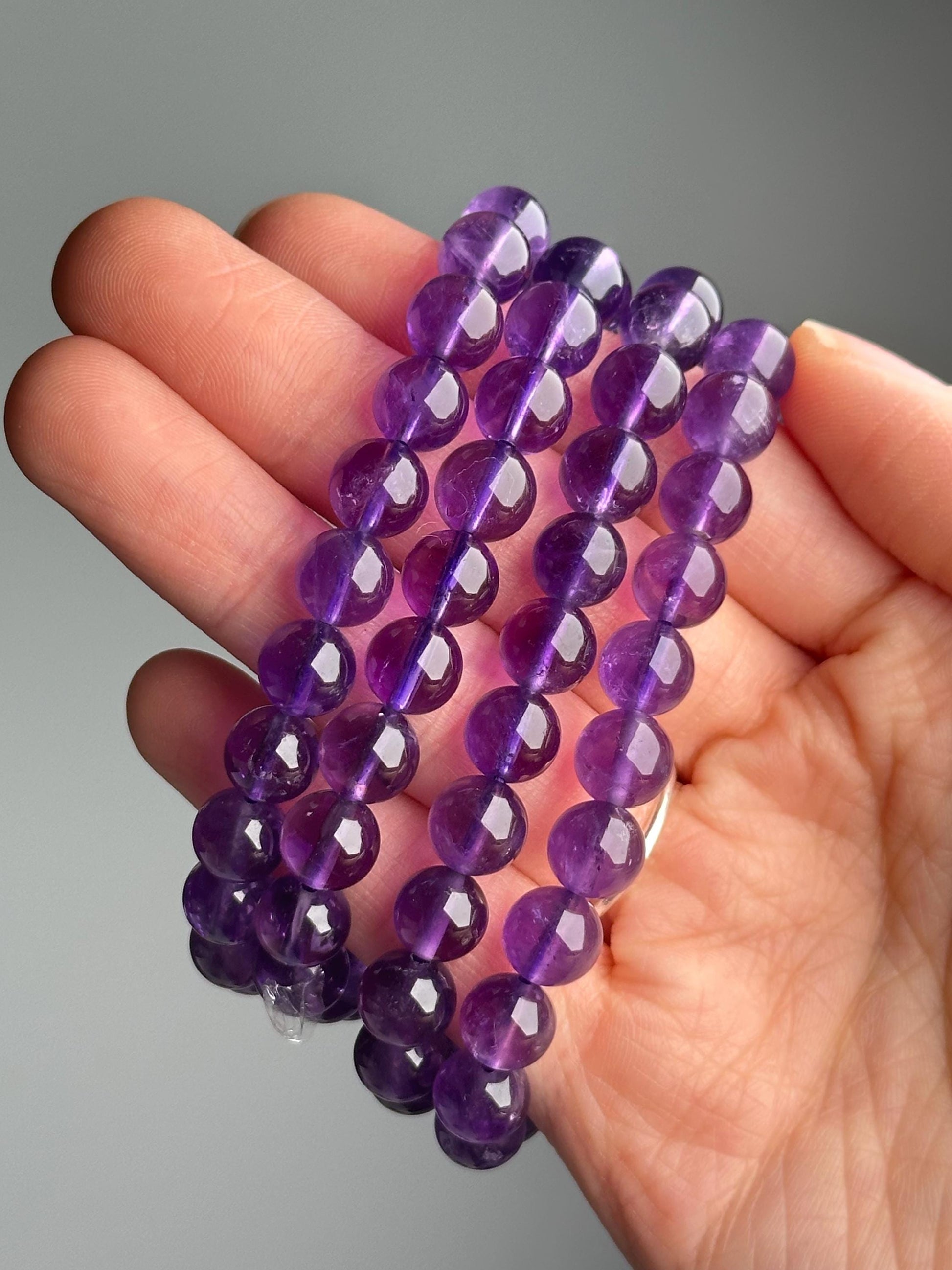 Amethyst Bracelet | Natural Purple Quartz Beaded Jewelry | Polished Gemstone Bracelet for Collectors Fashion Wear Spiritual Gift Accent