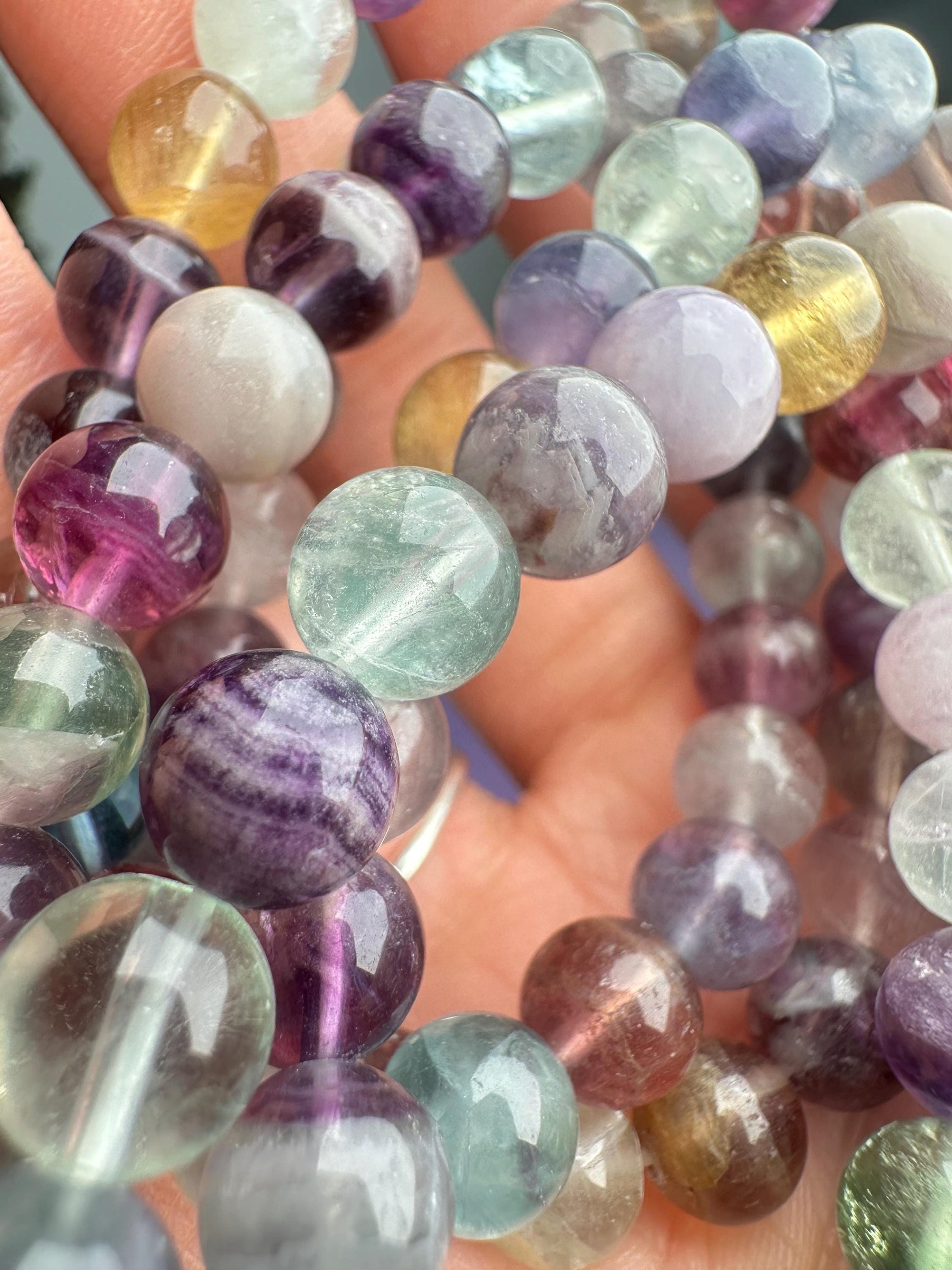 Rainbow Fluorite Bracelet | Natural Multicolor Fluorite Beaded Jewelry | Polished Gemstone Bracelet for Collectors Fashion Wear Gift Accent