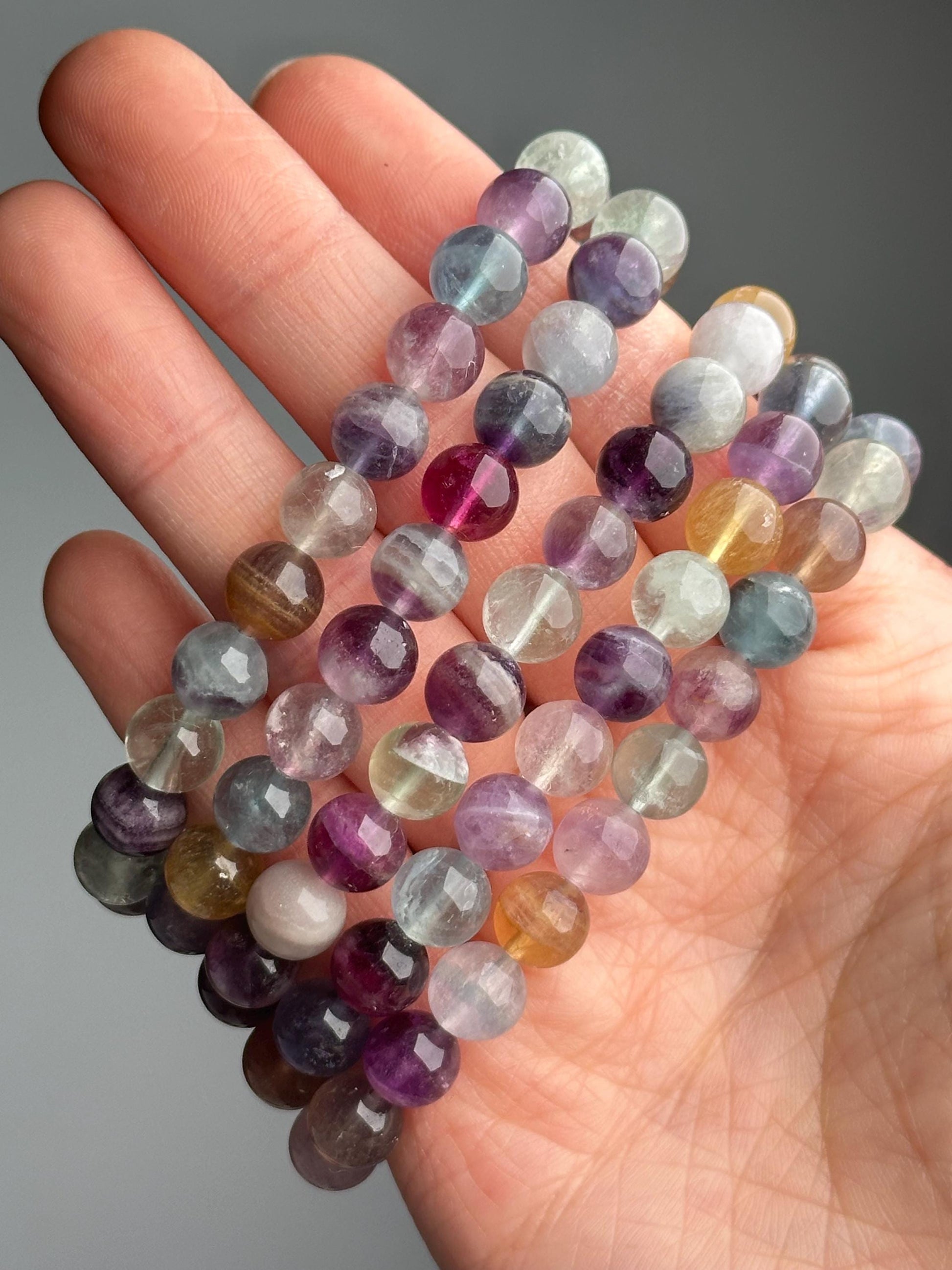 Rainbow Fluorite Bracelet | Natural Multicolor Fluorite Beaded Jewelry | Polished Gemstone Bracelet for Collectors Fashion Wear Gift Accent