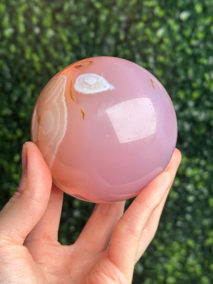 Pink Jelly Agate Sphere | Translucent Crystal Ball | Calming Energy Stone | Decorative Gemstone Orb for Home or Office