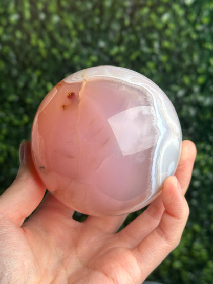 Pink Jelly Agate Sphere | Translucent Crystal Ball | Calming Energy Stone | Decorative Gemstone Orb for Home or Office