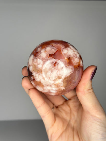 Pink Carnelian & Flower Agate Sphere | Soft Peachy Tones with Subtle Banding | Beautiful Crystal Orb for Display or Meditation
