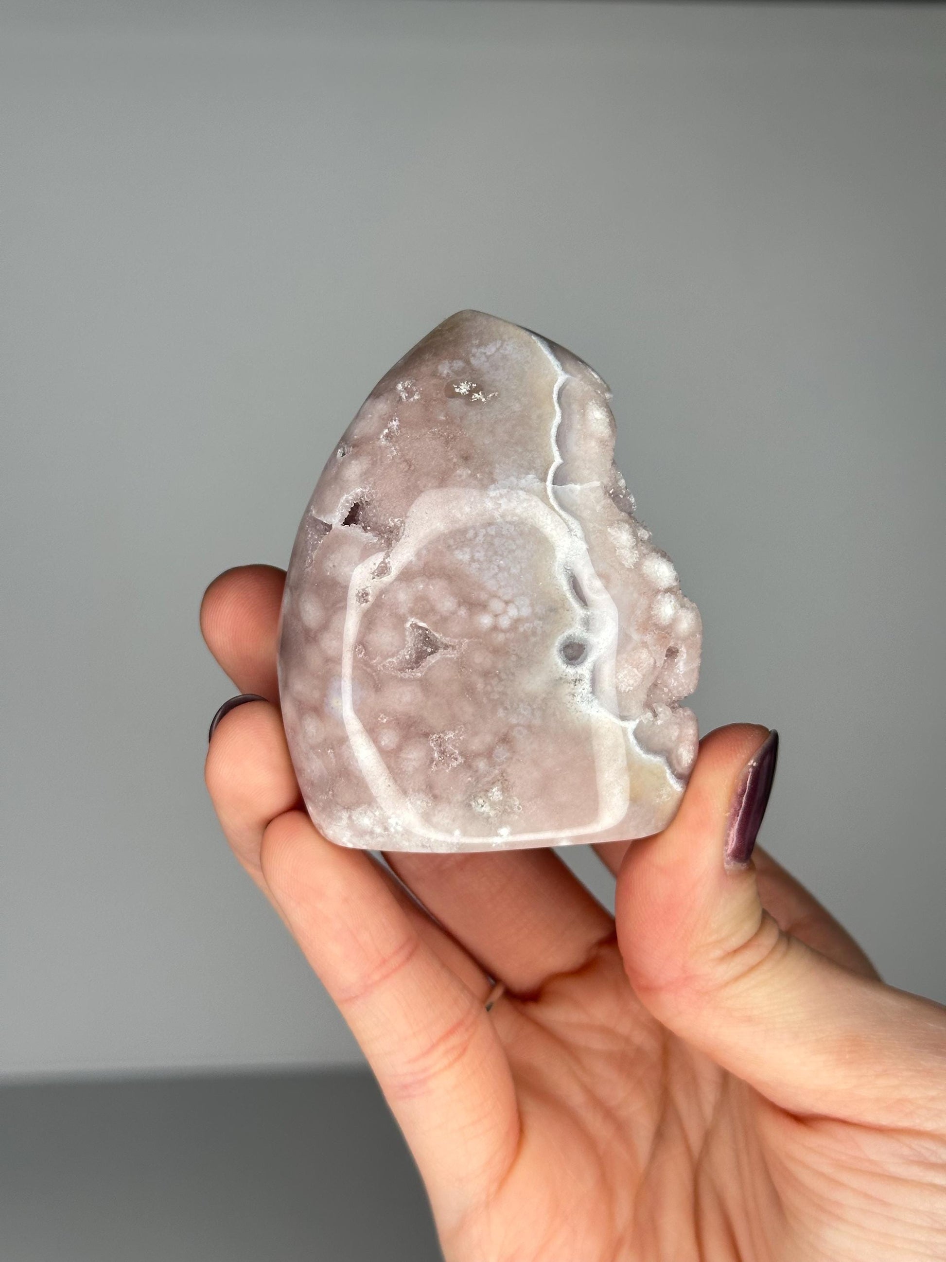 Flower Agate Flame | Natural Pink Flower Agate Crystal Flame Carving | Polished Mineral Specimen for Collectors Display Decor Accent