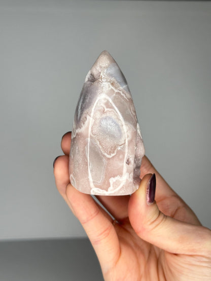Flower Agate Flame | Natural Pink Flower Agate Crystal Flame Carving | Polished Mineral Specimen for Collectors Display Decor Accent