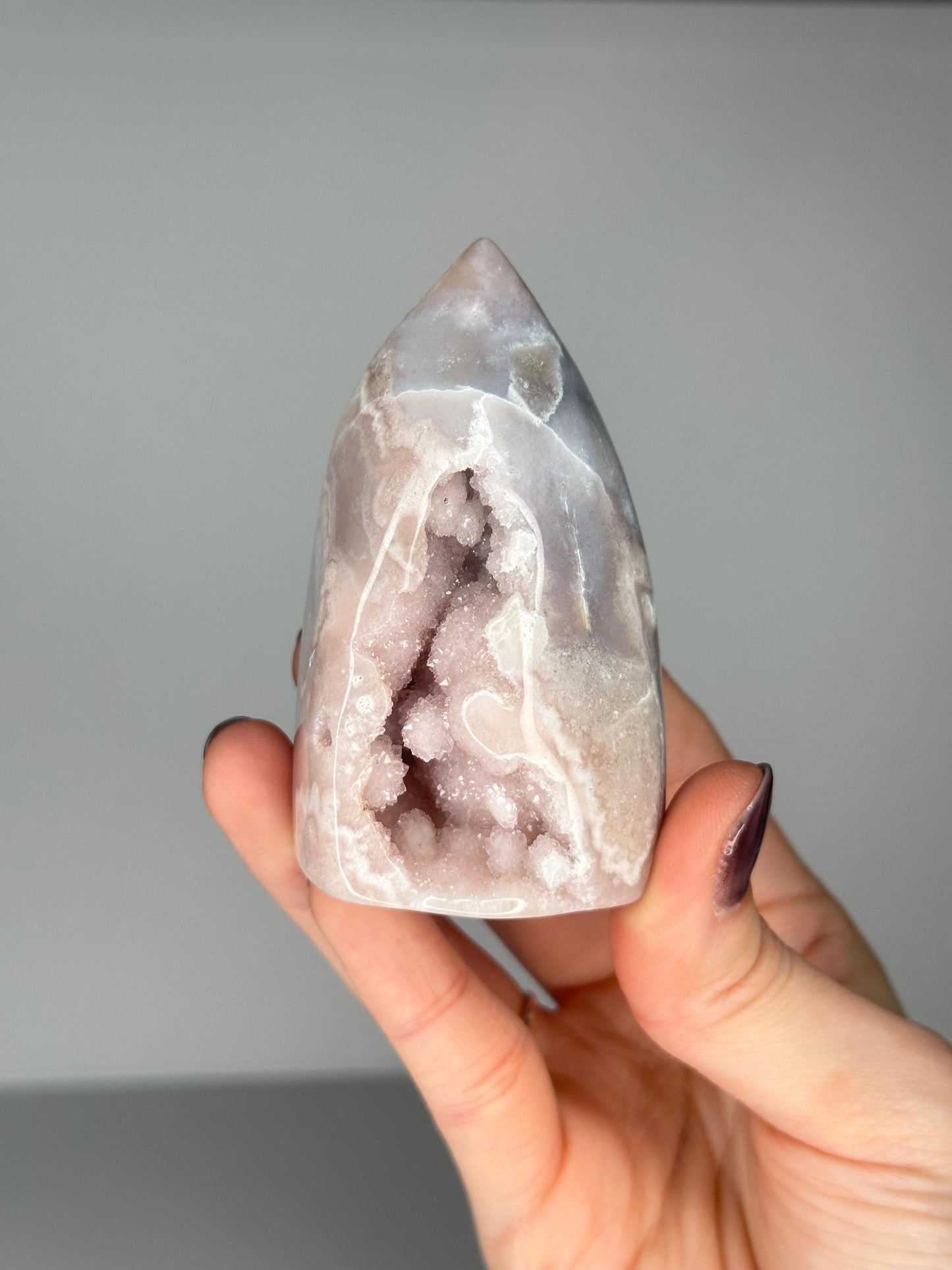Flower Agate Flame | Natural Pink Flower Agate Crystal Flame Carving | Polished Mineral Specimen for Collectors Display Decor Accent