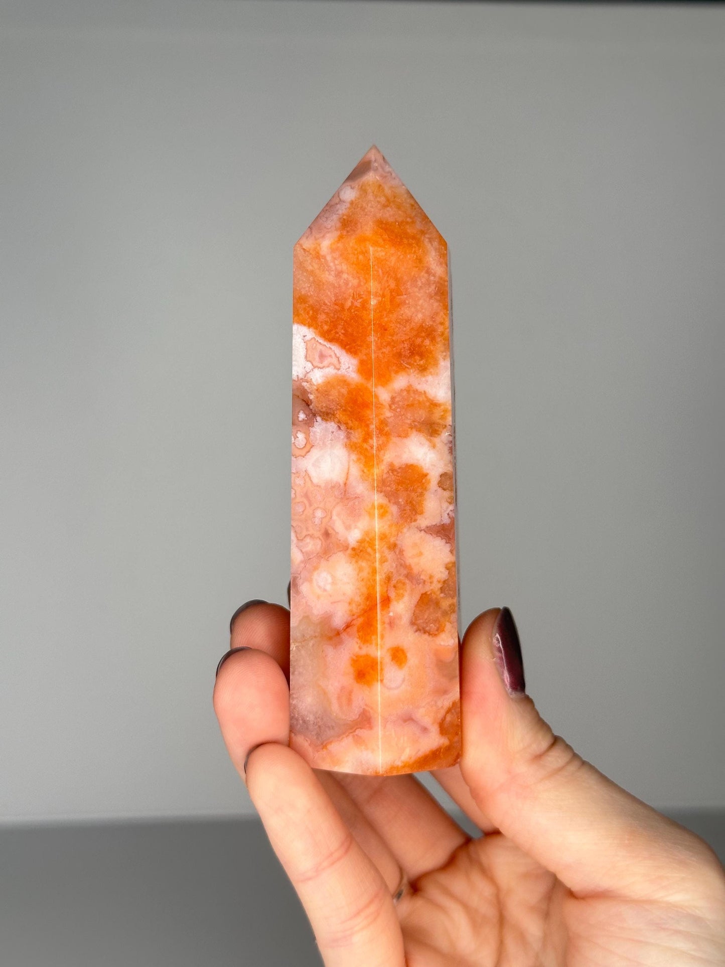 Pink Carnelian Flower Agate Tower | Natural Banded Agate Crystal Point | Polished Mineral Specimen for Collectors Display Decor Accent
