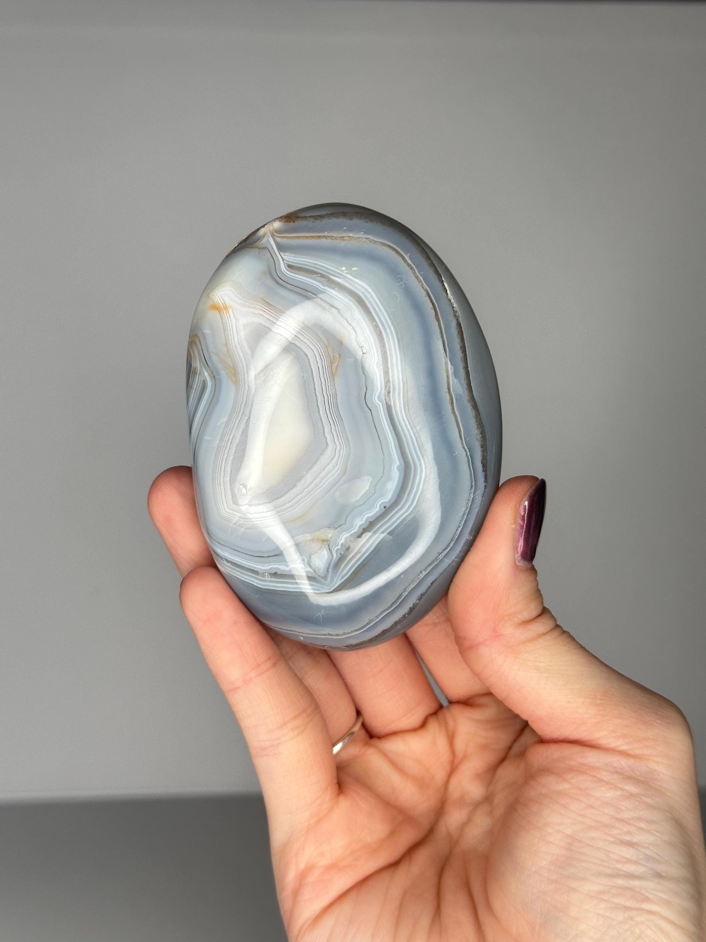 Orca Agate Palmstone | Natural Banded Agate Hand Stone | Polished Mineral Specimen for Collectors Display Decor Accent