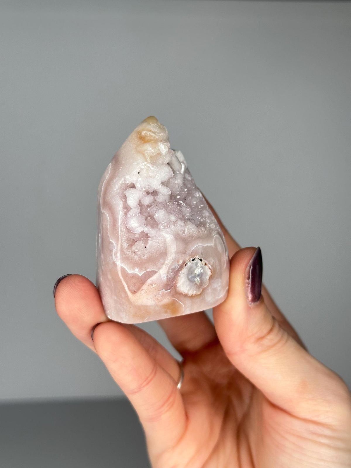 Pink Amethyst Flower Agate Flame | Natural Pastel Crystal Tower | Druzy Quartz Carving for Love, Peace & Collectors