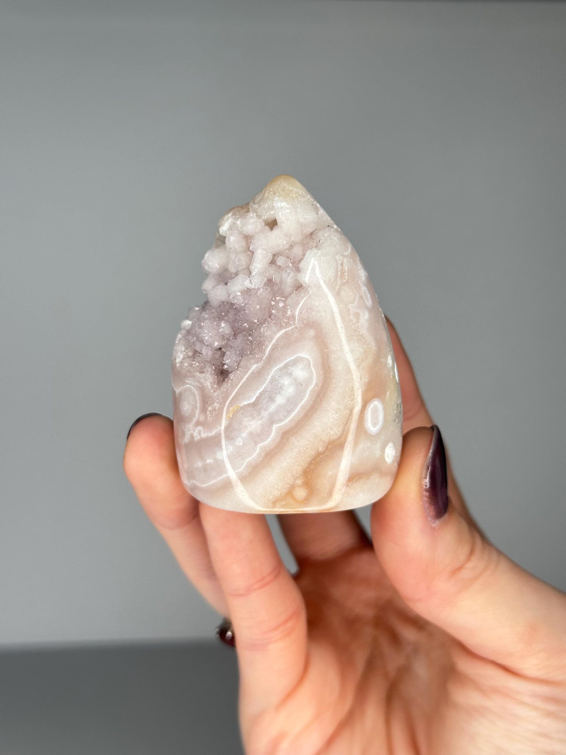 Flower Agate Flame | Natural Pink Flower Agate Crystal Flame Carving | Polished Mineral Specimen for Collectors Display Decor Accent