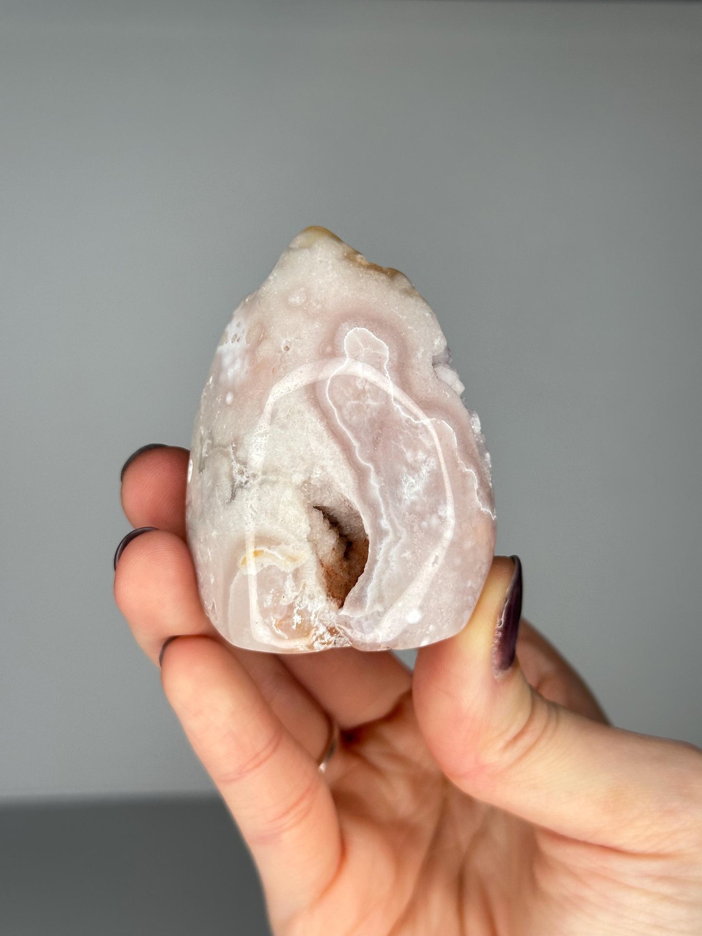 Flower Agate Flame | Natural Pink Flower Agate Crystal Flame Carving | Polished Mineral Specimen for Collectors Display Decor Accent