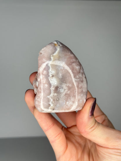 Flower Agate Flame | Natural Pink Flower Agate Crystal Flame Carving | Polished Mineral Specimen for Collectors Display Decor Accent