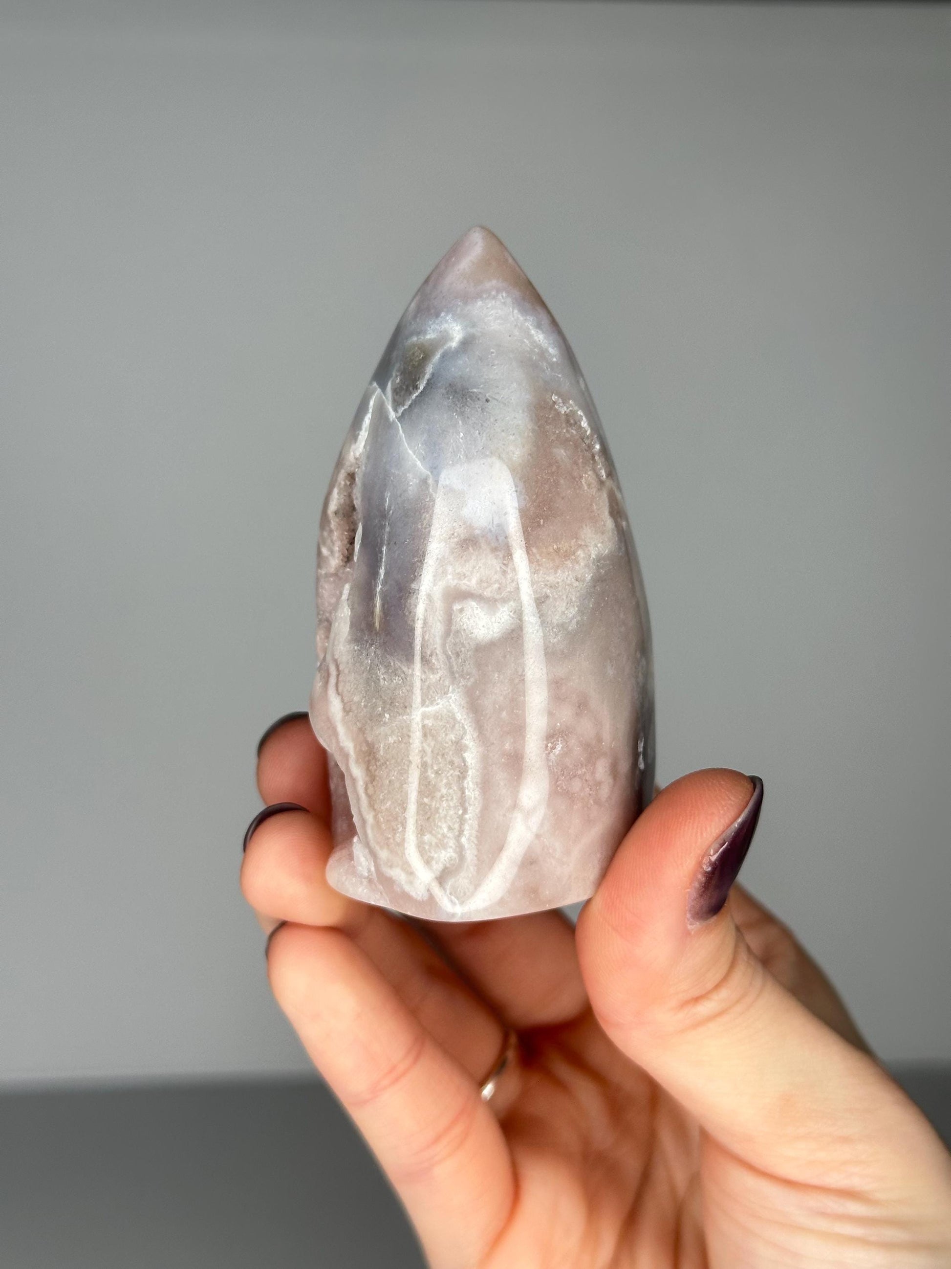 Flower Agate Flame | Natural Pink Flower Agate Crystal Flame Carving | Polished Mineral Specimen for Collectors Display Decor Accent