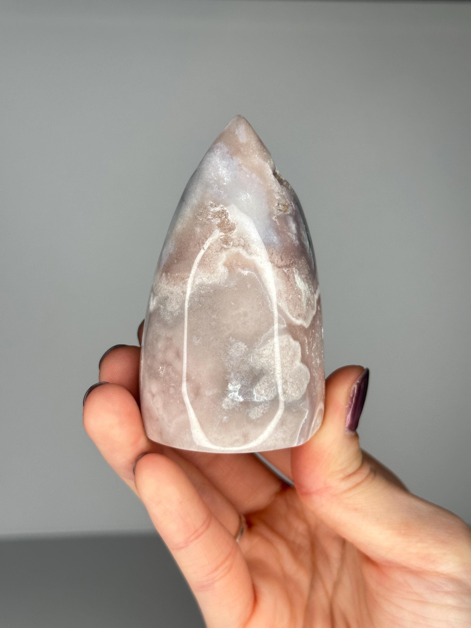 Flower Agate Flame | Natural Pink Flower Agate Crystal Flame Carving | Polished Mineral Specimen for Collectors Display Decor Accent