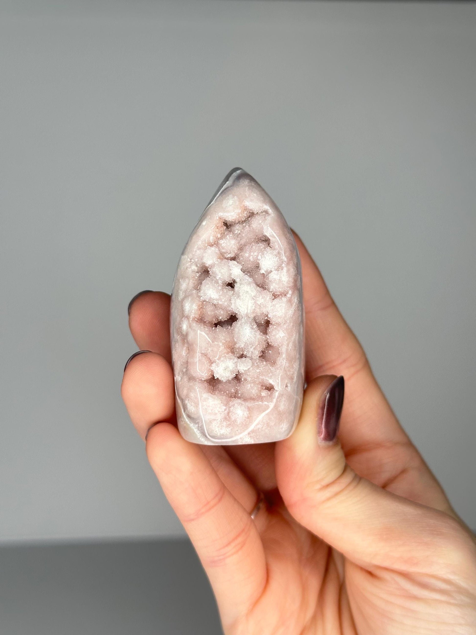 Flower Agate Flame | Natural Pink Flower Agate Crystal Flame Carving | Polished Mineral Specimen for Collectors Display Decor Accent