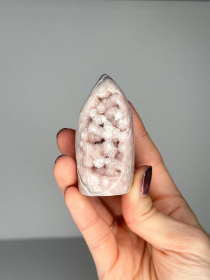 Flower Agate Flame | Natural Pink Flower Agate Crystal Flame Carving | Polished Mineral Specimen for Collectors Display Decor Accent
