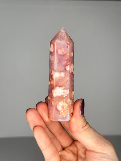 Pink Carnelian Flower Agate Tower | Natural Banded Agate Crystal Point | Polished Mineral Specimen for Collectors Display Decor Accent
