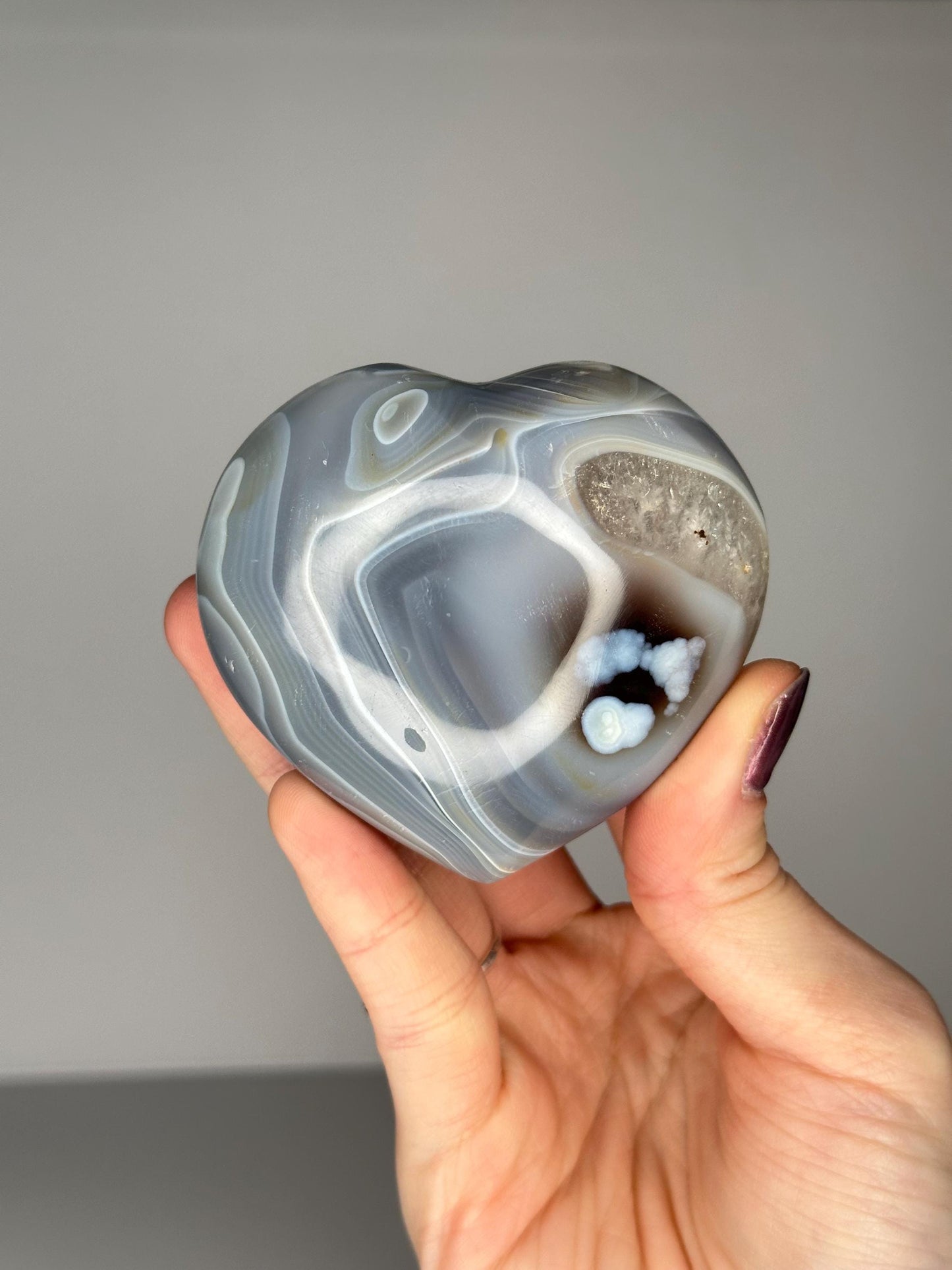 Orca Agate Heart Banded | Natural Banded Agate Crystal Heart Carving | Polished Mineral Specimen for Collectors Display Decor Accent