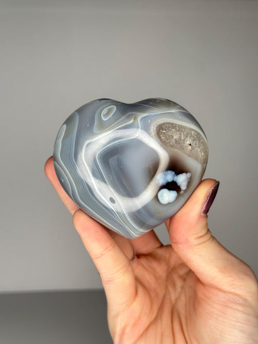 Orca Agate Heart Banded | Natural Banded Agate Crystal Heart Carving | Polished Mineral Specimen for Collectors Display Decor Accent