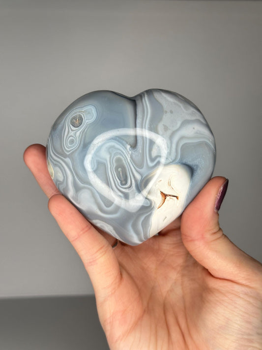 Orca Agate Heart Banded | Natural Banded Agate Crystal Heart Carving | Polished Mineral Specimen for Collectors Display Decor Accent