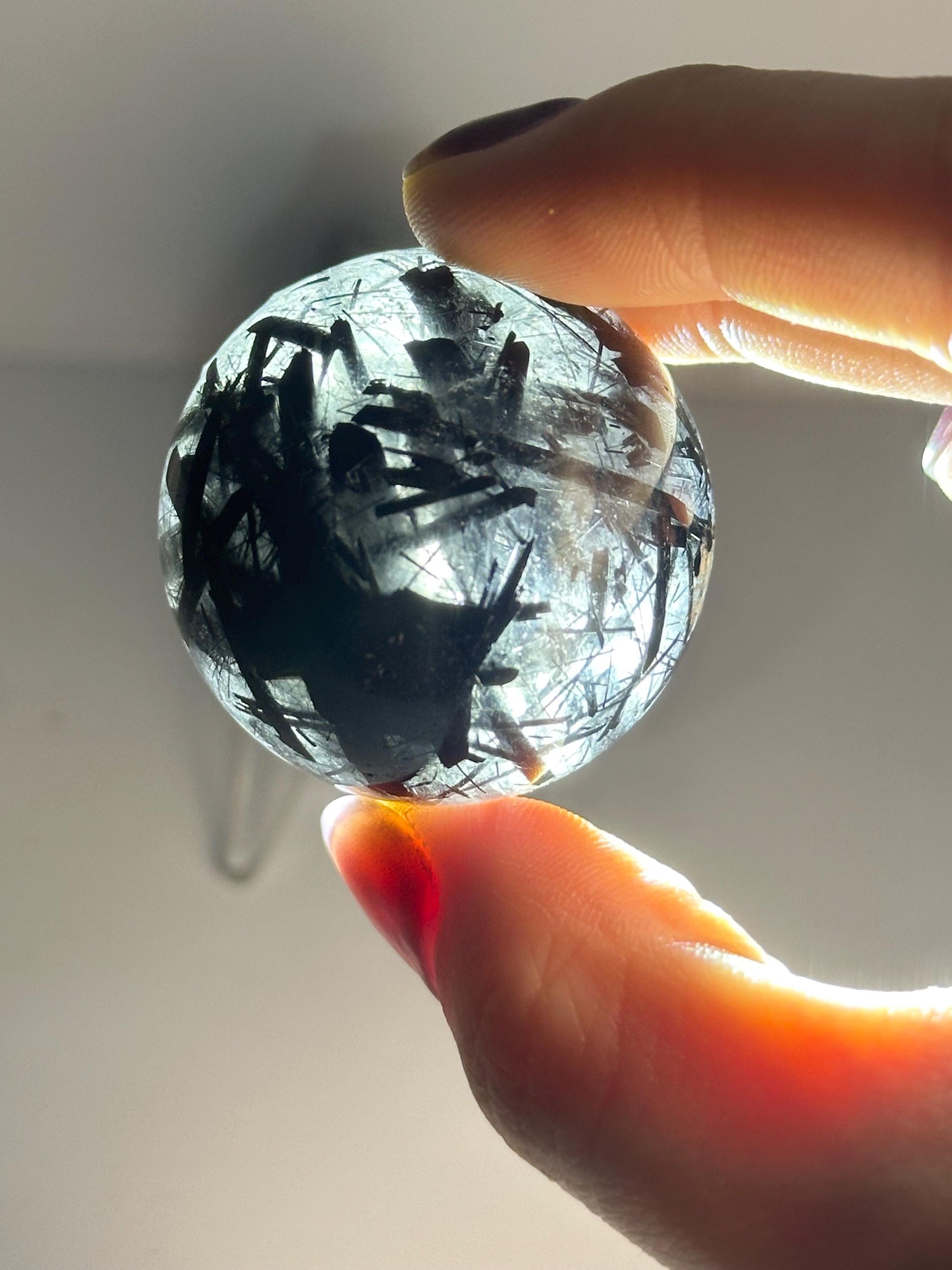 Black Tourmaline in Quartz Sphere | Natural Inclusion Quartz Crystal Ball | Polished Stone Orb for Home Decor Display Accent Piece