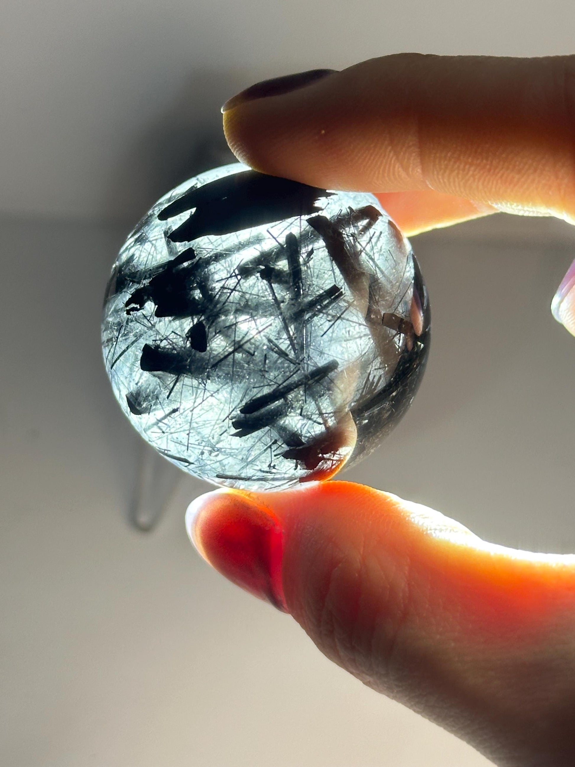 Black Tourmaline in Quartz Sphere | Natural Inclusion Quartz Crystal Ball | Polished Stone Orb for Home Decor Display Accent Piece