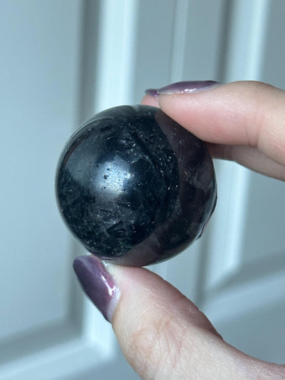 Black Tourmaline in Quartz Sphere | Natural Inclusion Quartz Crystal Ball | Polished Stone Orb for Home Decor Display Accent Piece