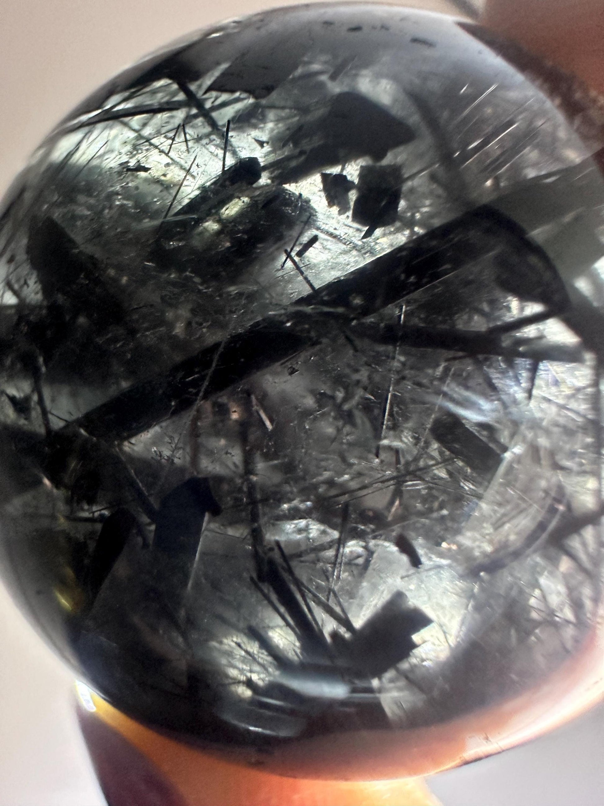Black Tourmaline in Quartz Sphere | Natural Inclusion Quartz Crystal Ball | Polished Stone Orb for Home Decor Display Accent Piece